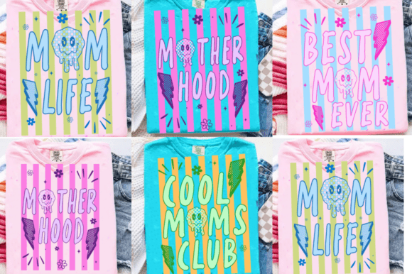 Striped Neon Mom Life Coquette Bundle: Graphics for T-Shirt Designs